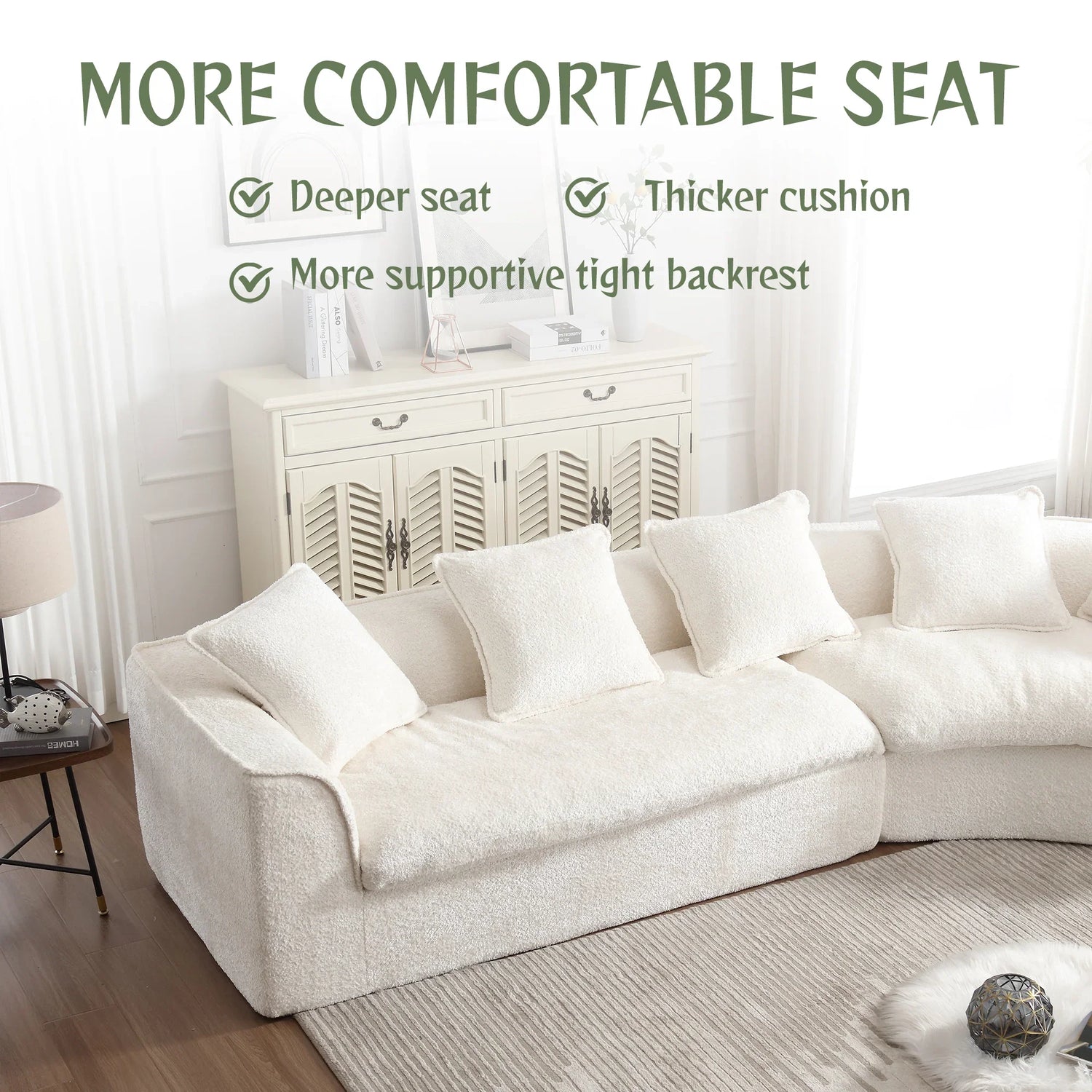 Sectional Sofa Chenille With Plush Soft Cushions Beige - Furniture Home Direct