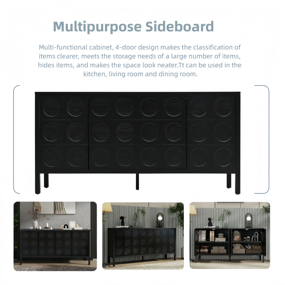 Stylish Storage Cabinet Sideboard With Unique Geometric Circle Door Design - Black - Furniture Home Direct