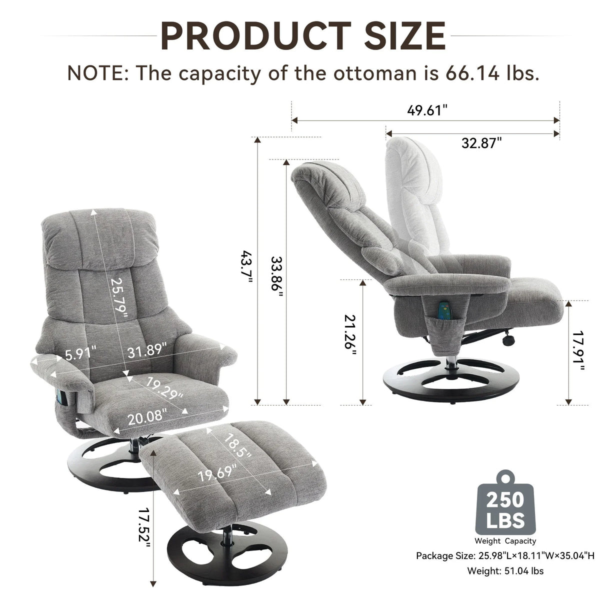 Ergonomic Recliner Chair With Ottoman, Modern 360° Swivel With Footstool - Furniture Home Direct
