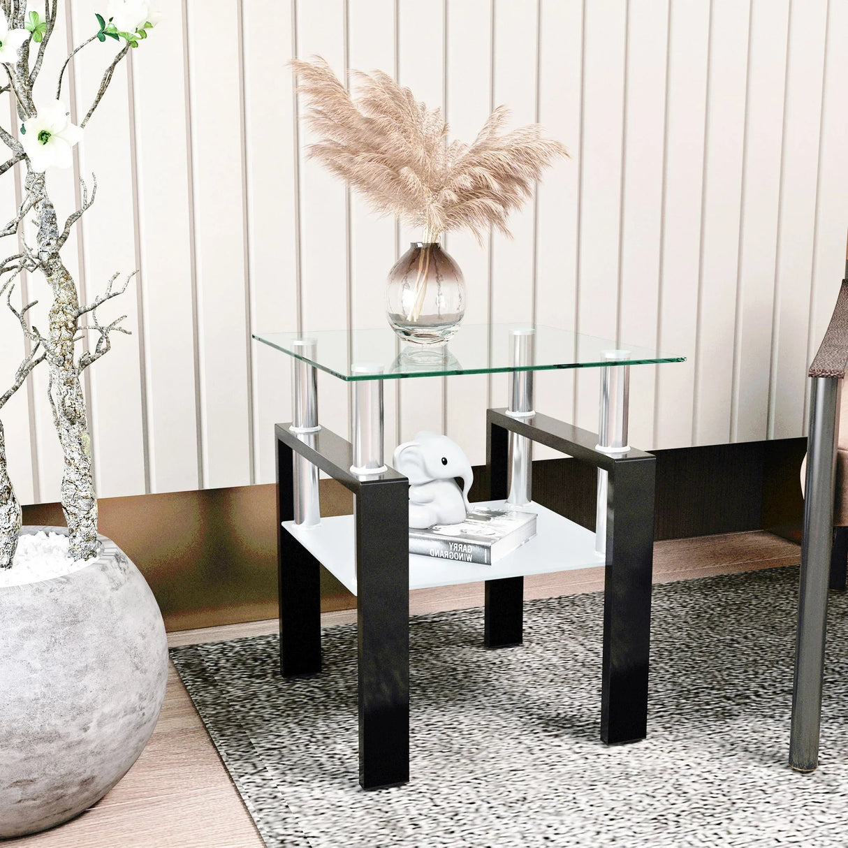 Modern Tempered Glass Tea Table, End Square Table For Living Room - Furniture Home Direct