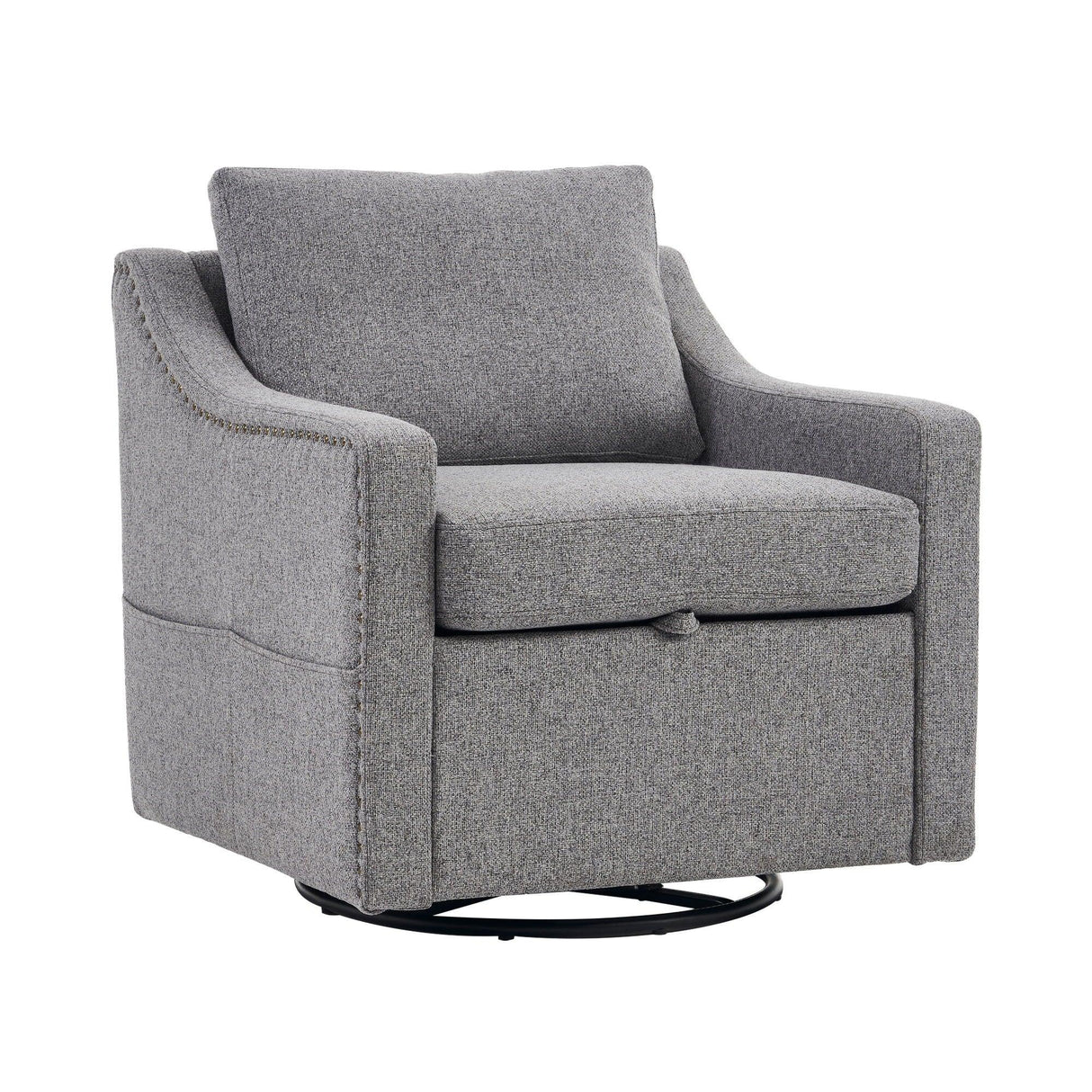 Linen Fabric 360° Swivel Accent Chair With Upholstered Back Pillow And Rivet Armrest - Furniture Home Direct