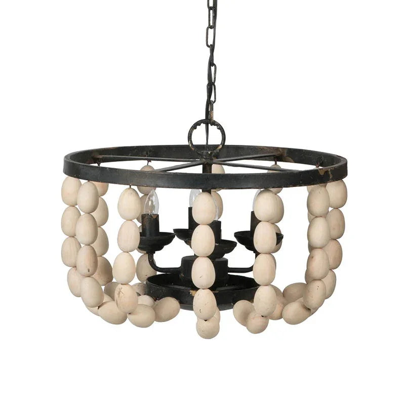 4 Light Wood Chandelier, Hanging Light Fixture With Adjustable Chain For Kitchen, Bulb Not Included - Cream - Furniture Home Direct