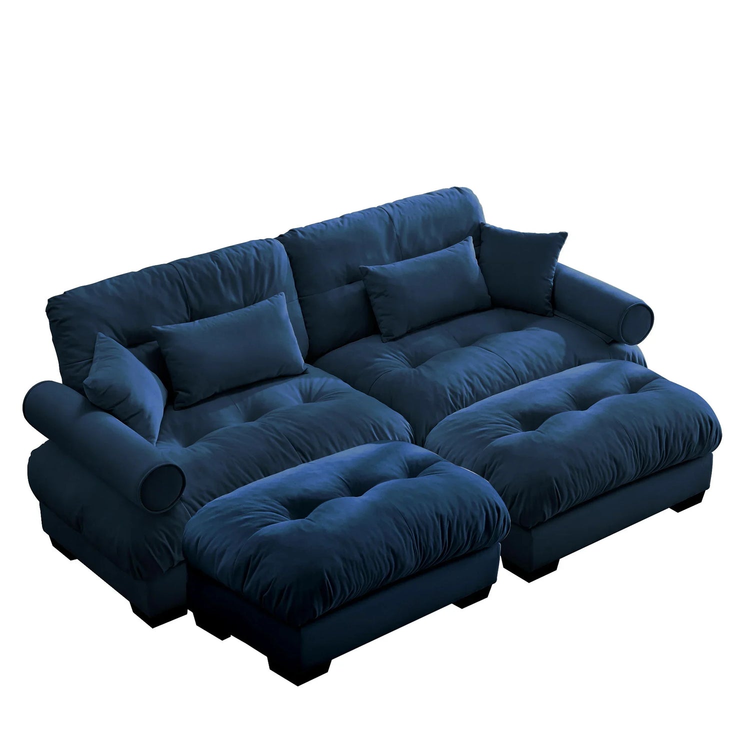 Modern Sectional Sofa With Ottoman, Round Bolster Armrests, Waist And Throw Pillows - Furniture Home Direct