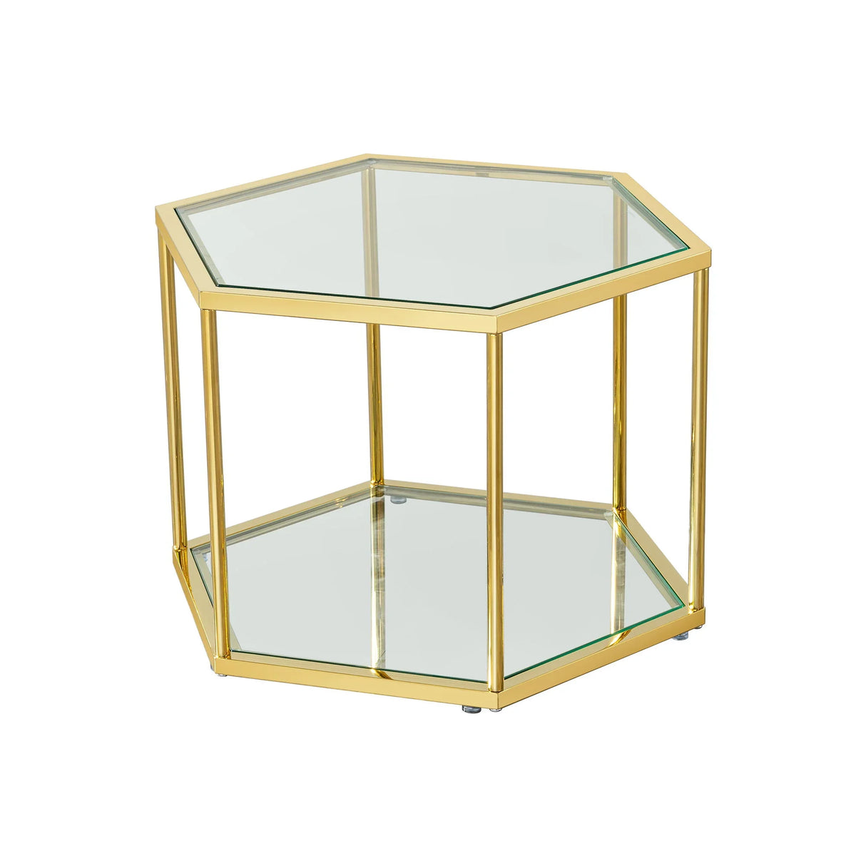 Modern Coffee Table With Double Layer Tempered Glass And Polygonal Design - Furniture Home Direct