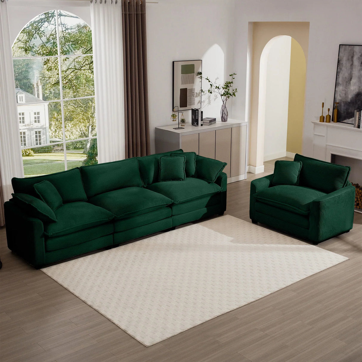 Elegant Corduroy Oversized Sectional Sofa Set With Deep Seats And Flexible Layout - Furniture Home Direct