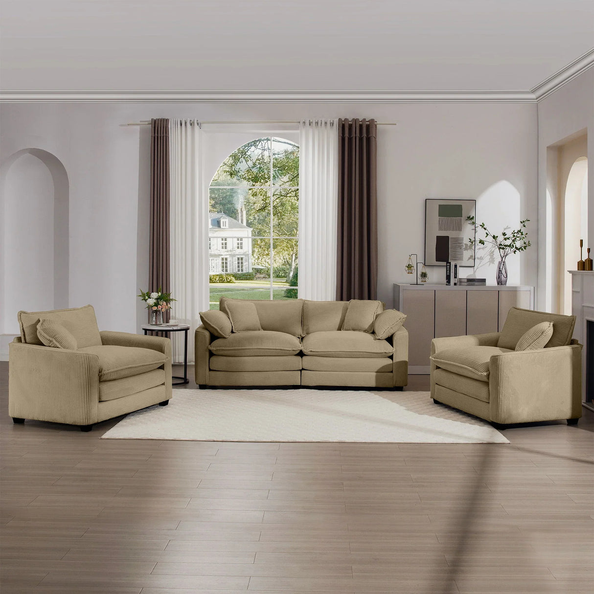 Elegant Corduroy Oversized Sectional Sofa Set With Deep Seats And Flexible Layout - Furniture Home Direct
