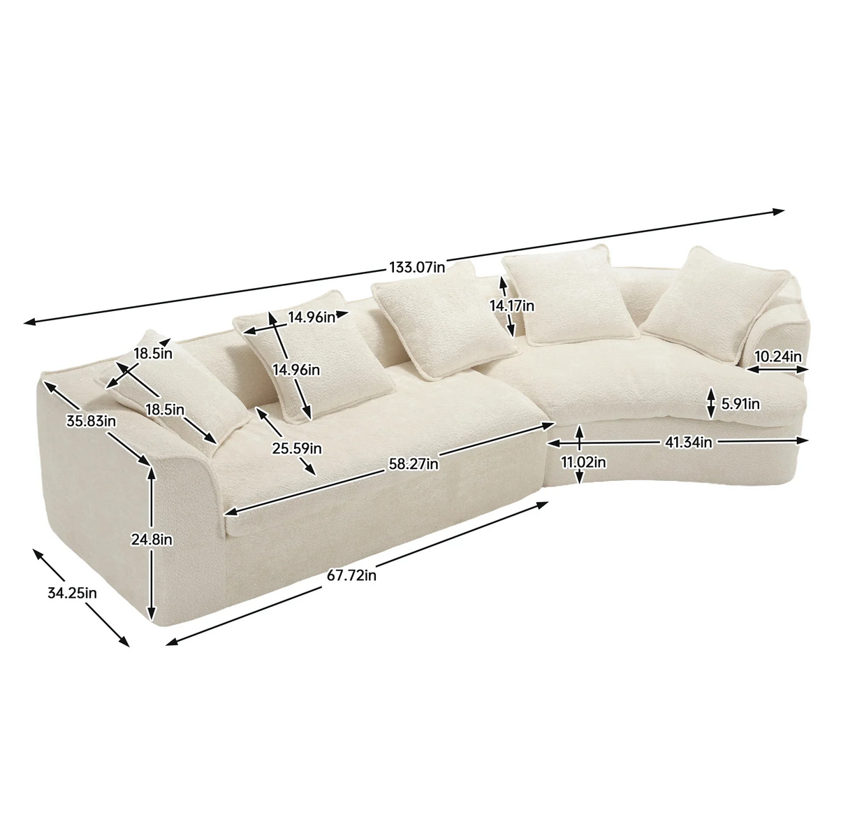 Sectional Sofa Chenille With Plush Soft Cushions Beige - Furniture Home Direct