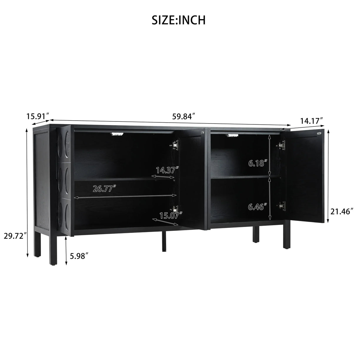 Stylish Storage Cabinet Sideboard With Unique Geometric Circle Door Design - Black - Furniture Home Direct