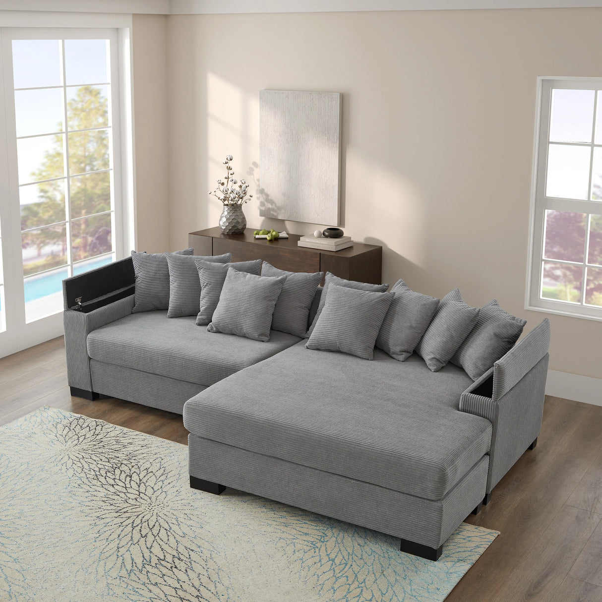 111 Inch Luxury Sectional With Convertible Chaise Grey - Furniture Home Direct