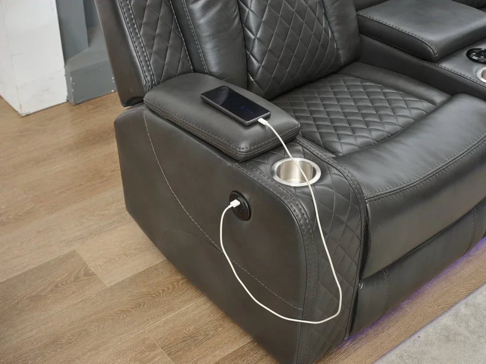 Sectional Sofa Power Reclining Leather With LED Grey - Furniture Home Direct
