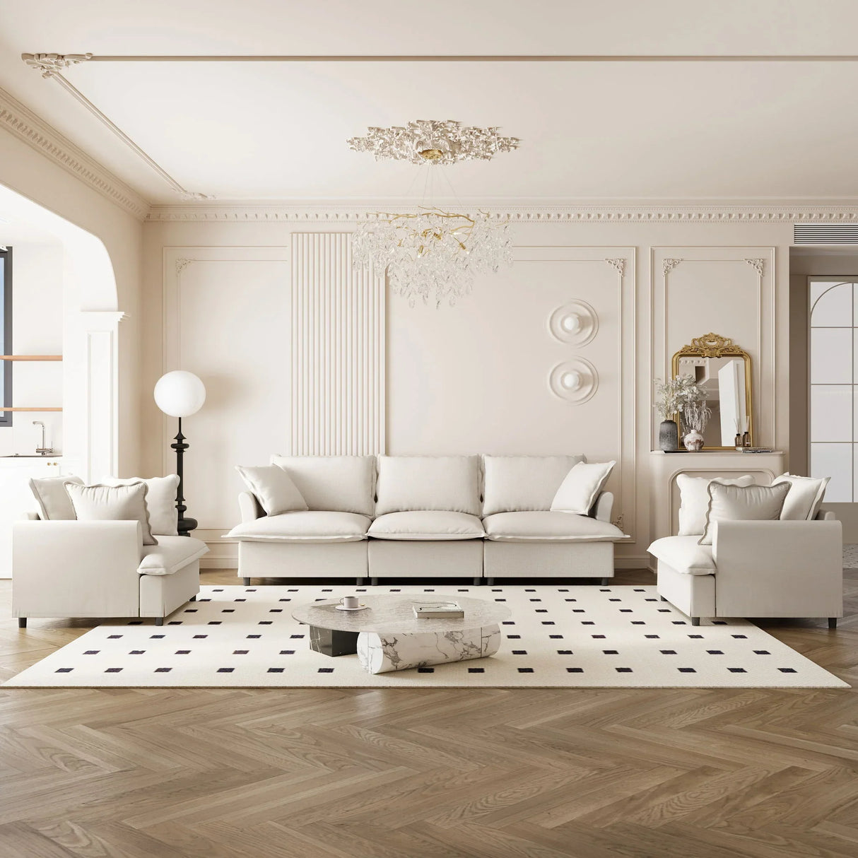 Living Room Set Modular Sectional Couch, Upholstered Sofa & Armchair & Movable Ottoman - Furniture Home Direct