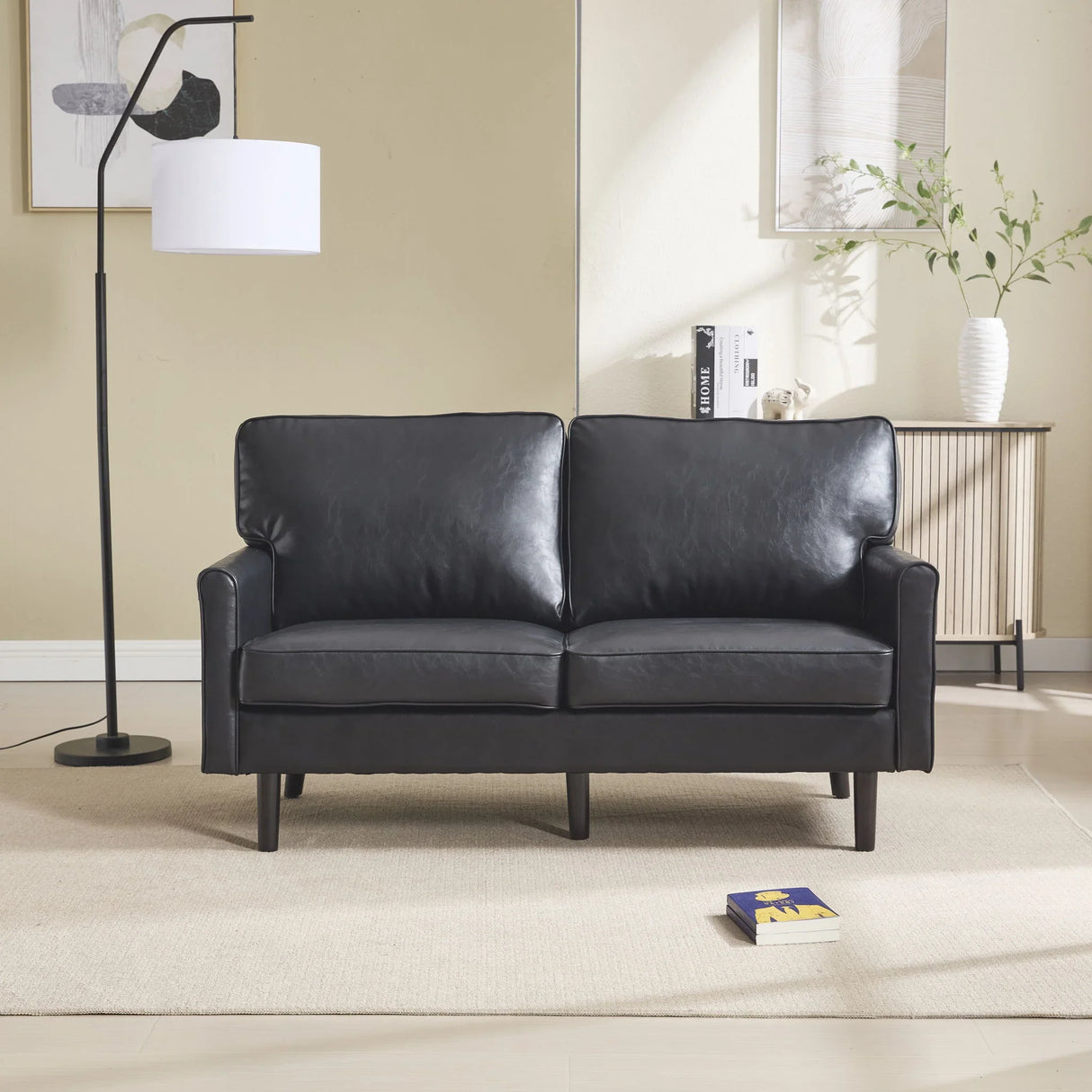 Mid Century Modern Loveseat Sofa With USB Ports, Removable Pillow Cover - Furniture Home Direct