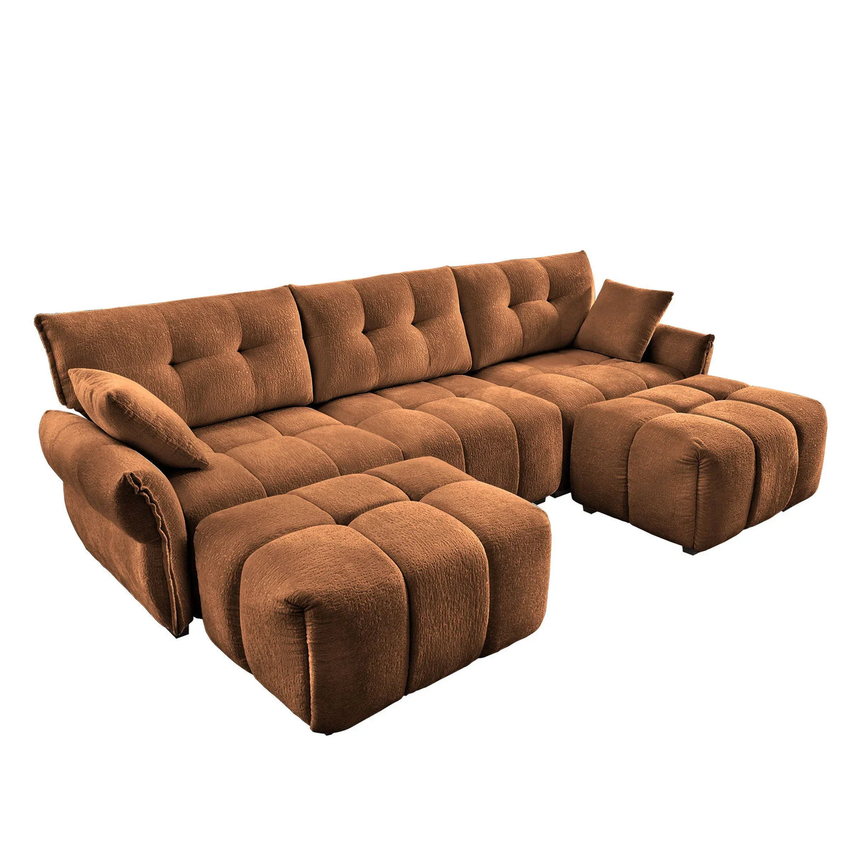 Sofa Set With Ottoman And Pillows, Textured, High Resilience Cushions - Furniture Home Direct