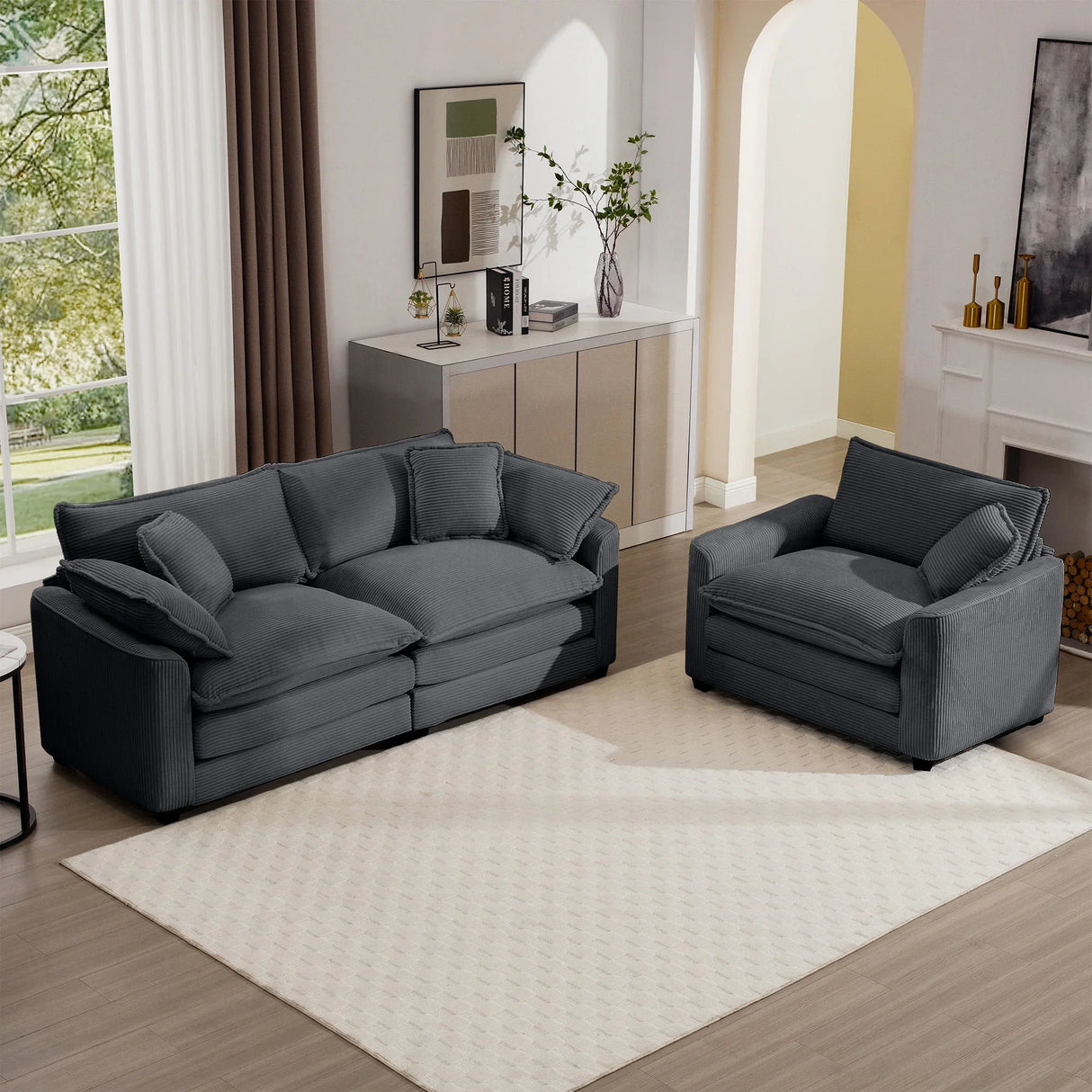 Elegant Corduroy Oversized Sectional Sofa Set With Deep Seats And Flexible Layout - Furniture Home Direct