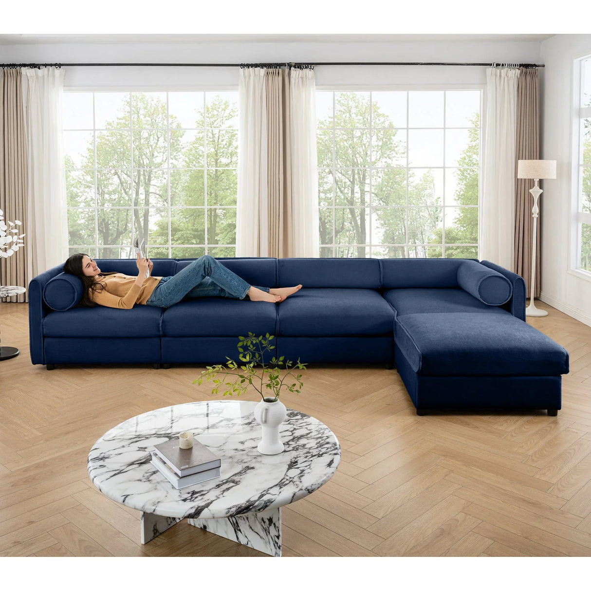 Contemporary Elegant White Chenille Sofa With Storage And Ottoman - Furniture Home Direct