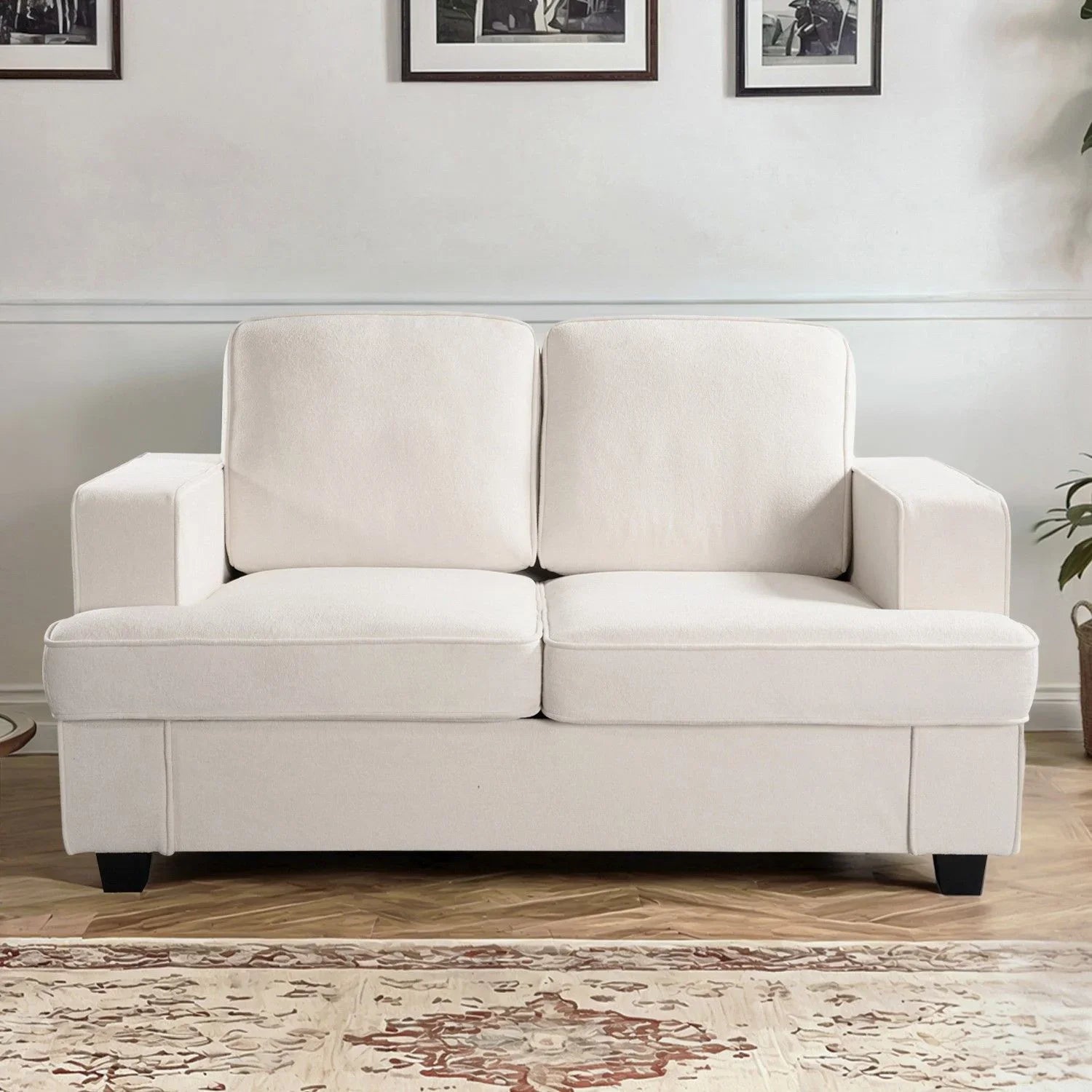 Modern Loveseat, Comfortable 2 Seater Couch With Deep Seating, Loose Back Cushions, Wide Arms - Furniture Home Direct