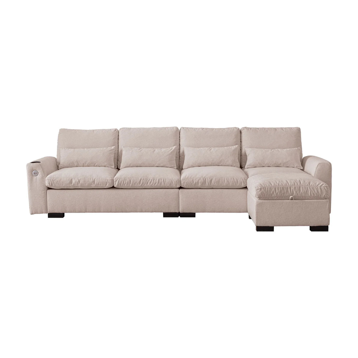Modern Modular L Shaped Chenille Sofa Couch Reversible Ottoman With Storage Removable And Washable Cushions Sofa With USB Ports & Cup Holder For Living Room - Furniture Home Direct