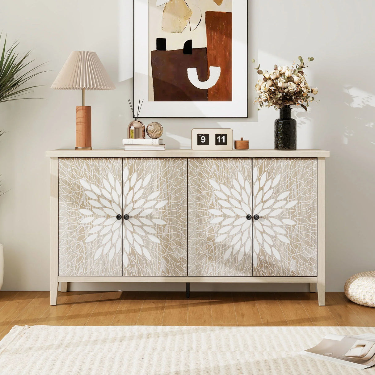 Modern Storage Cabinet With 4 Doors & Adjustable Shelves - Furniture Home Direct