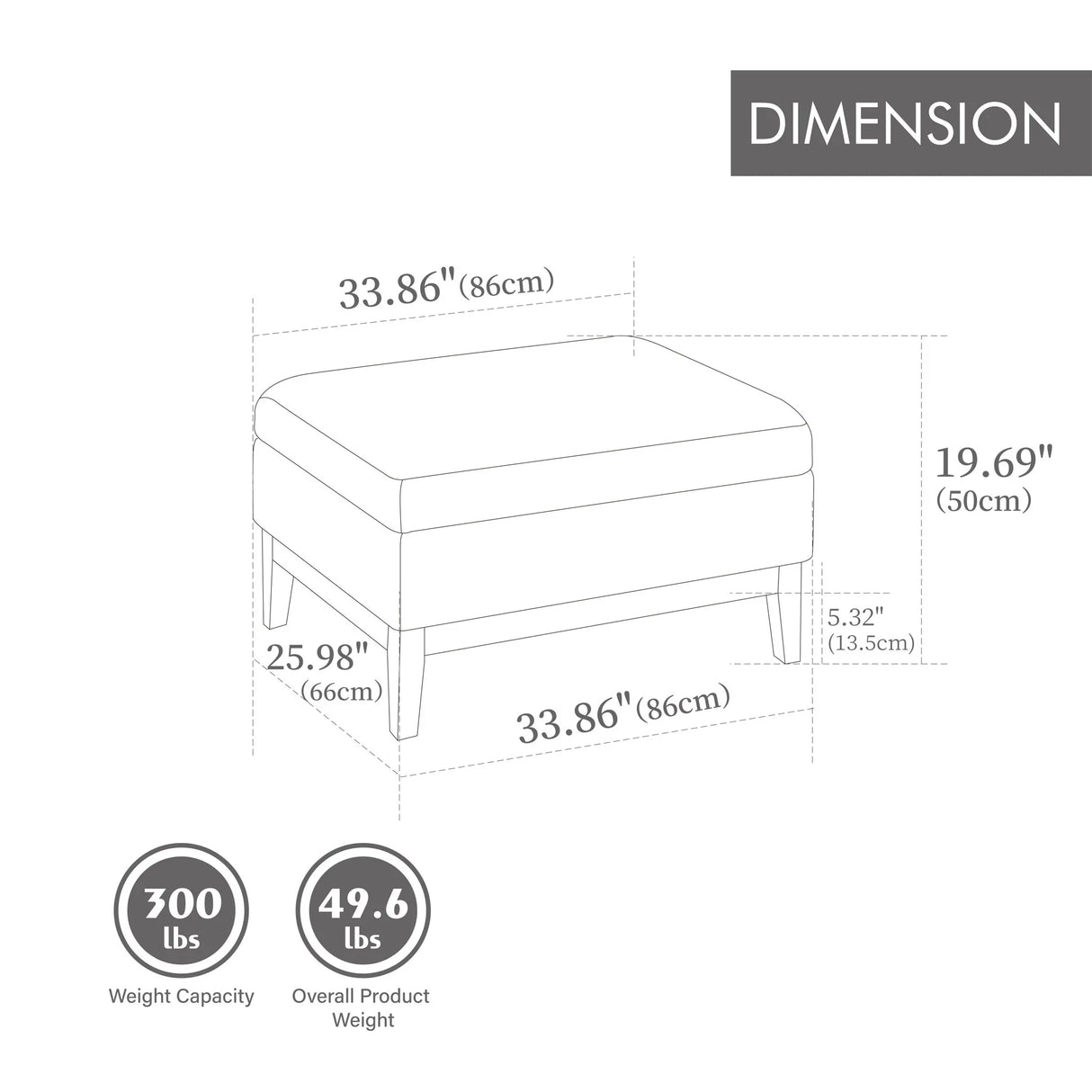 Upholstered Storage Ottoman With Reversible Lid Coffee Table With Rubberwood Legs - Furniture Home Direct