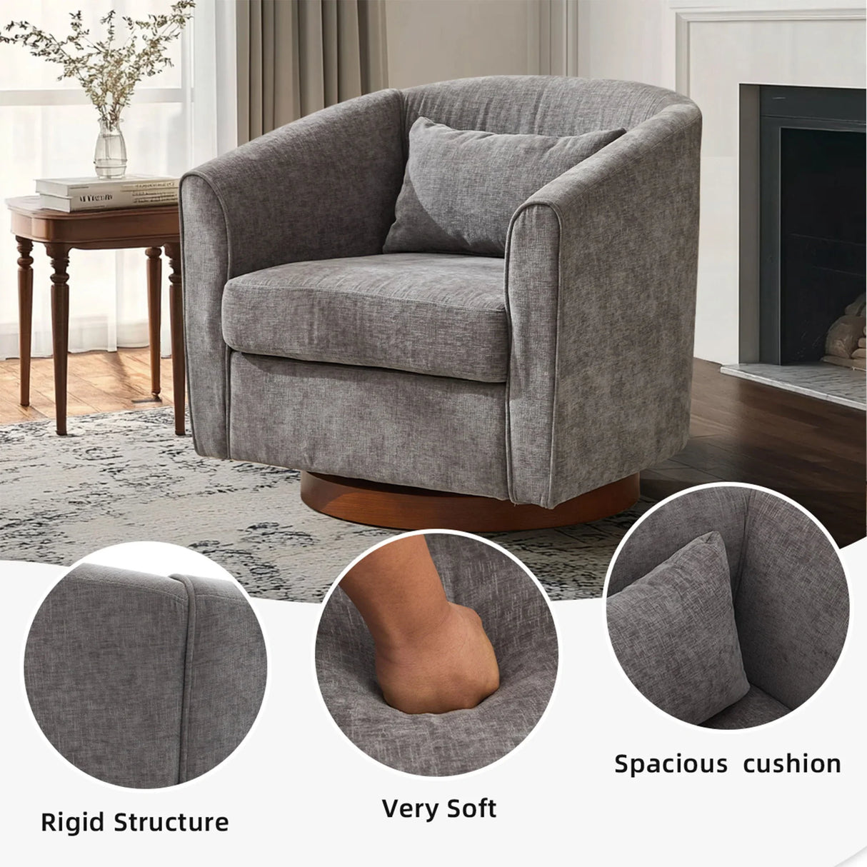 Swivel Accent Chair For Living Room, Sofa Chairs With Base Side For Living Room - Furniture Home Direct