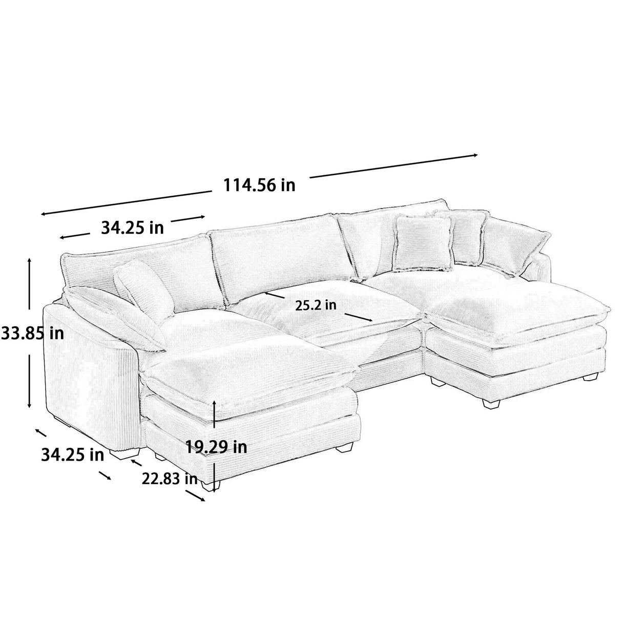 Modern Oversized Modular Cushion Sofa With Ottoman, Low Back, Deep Seating Sofa Set - Furniture Home Direct