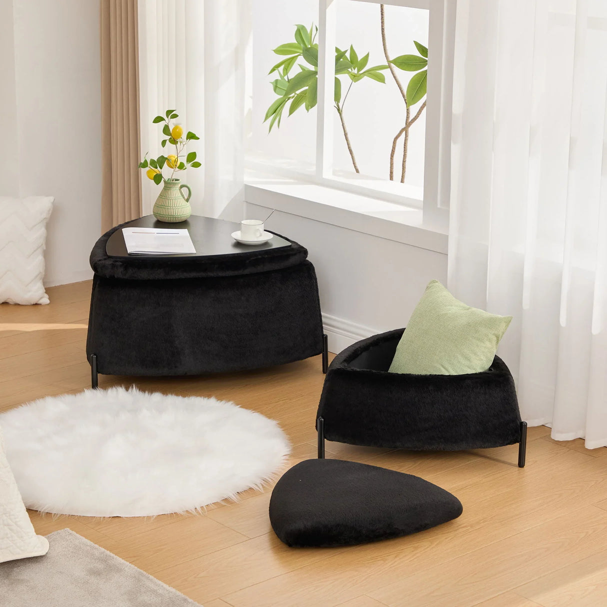 Upholstered Storage Ottoman Set With Reversible Lid - Furniture Home Direct