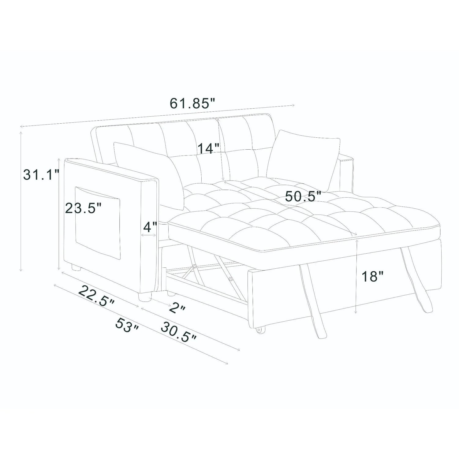 Sienna - Tufted Convertible Sleeper Sofa With Chaise - Gray - Furniture Home Direct