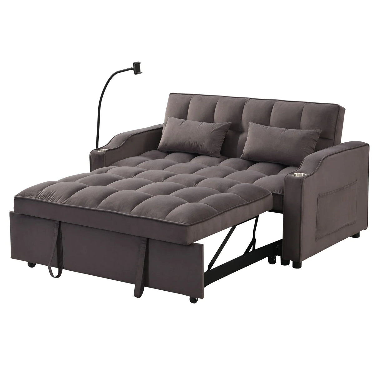 Modern Velvet Loveseat With Pullout Bed, Adjustable Reclining Backrest - Furniture Home Direct
