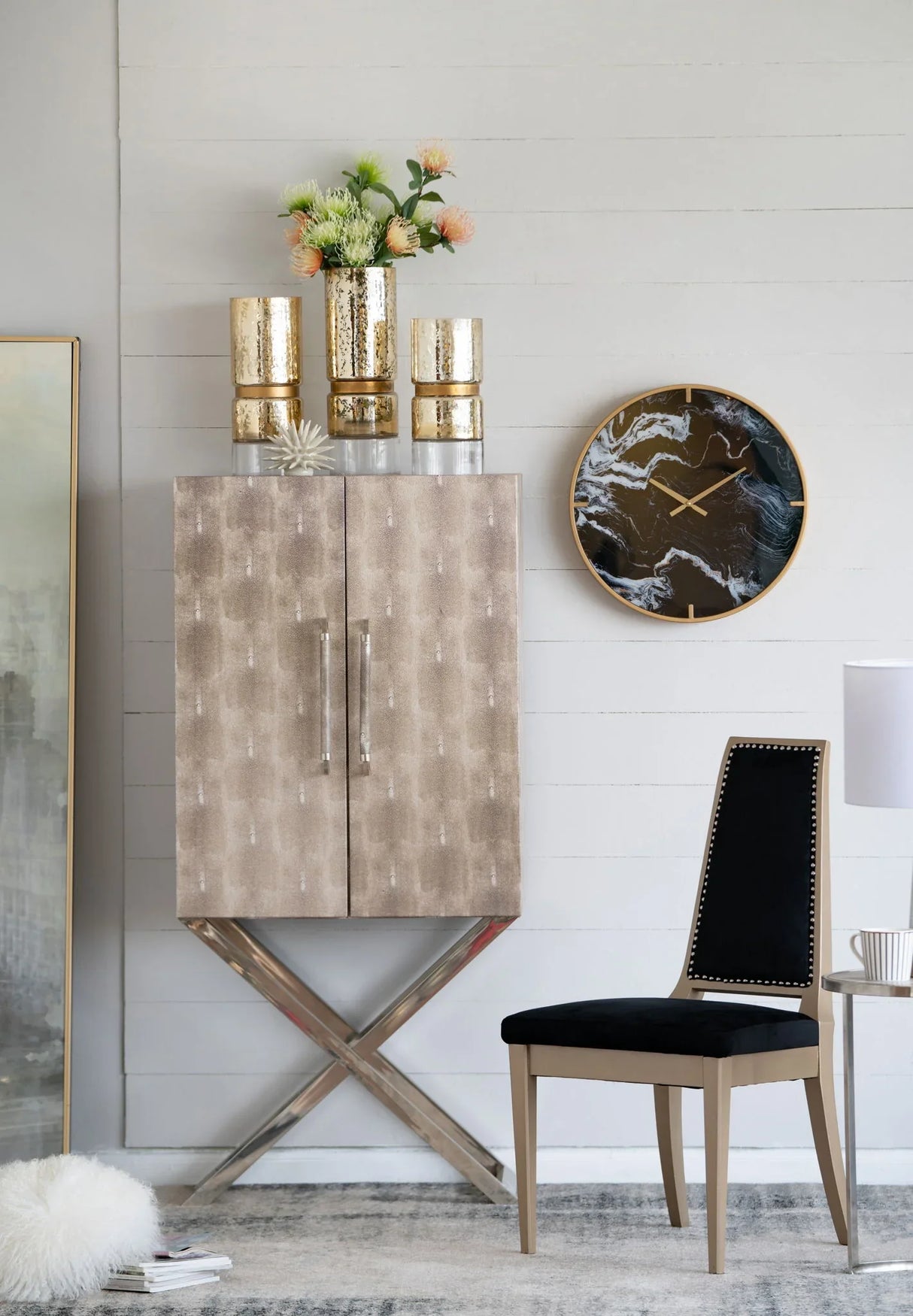 Cabinet - Silver - Faux Leather - Furniture Home Direct