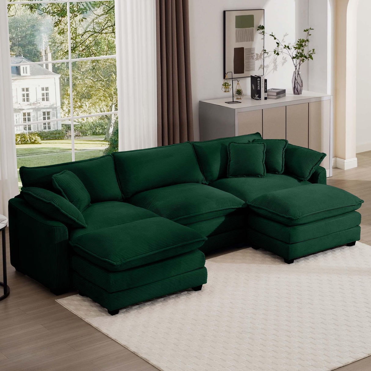 Modern Oversized Modular Cushion Sofa With Ottoman, Low Back, Deep Seating Sofa Set - Furniture Home Direct