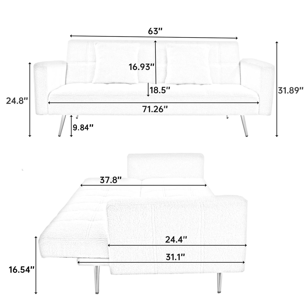 Teddy Fleece Sofa Bed With Luxurious Throw Pillows - Furniture Home Direct