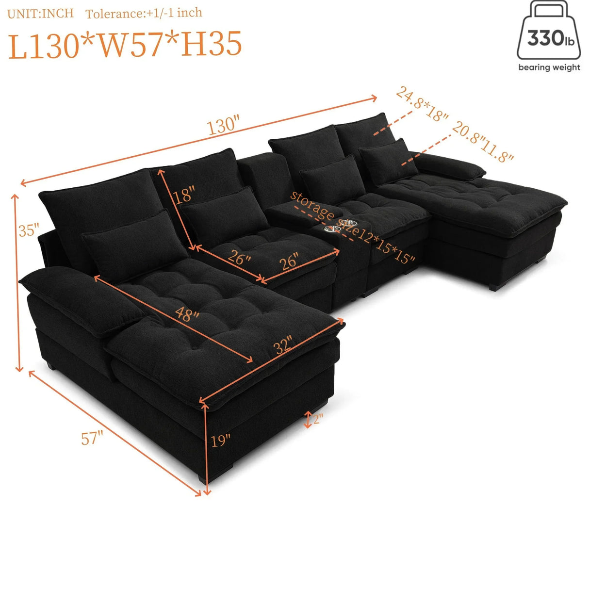 Contemporary U Shaped Sofa With Console And Cupholders - Furniture Home Direct