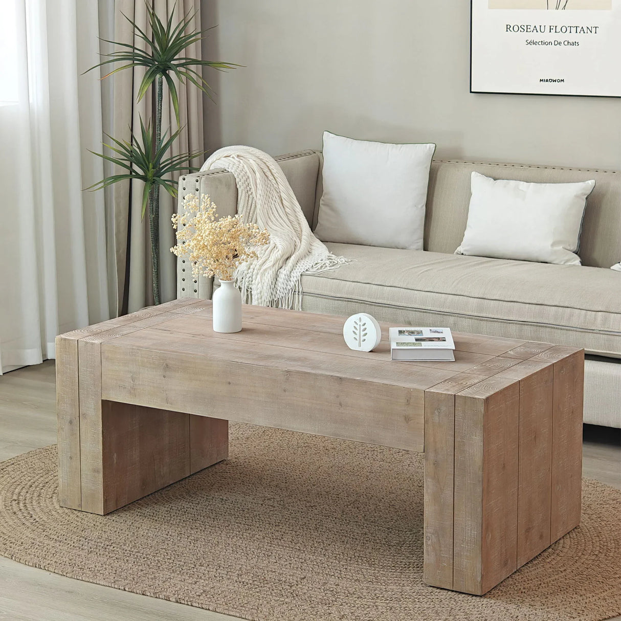 Rustic Wood Coffee Table Modern Farmhouse Rectangular Table For Living Room - Natural / Natural Multi / Natural Wood / Natural / Rustic - Furniture Home Direct