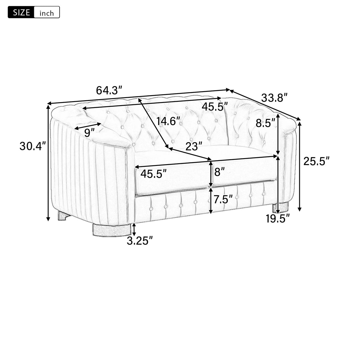 Upholstered Loveseat Sofa With Thick Removable Seat Cushion - Furniture Home Direct