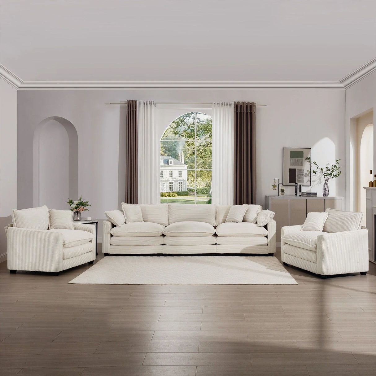 Elegant Corduroy Oversized Sectional Sofa Set With Deep Seats And Flexible Layout - Furniture Home Direct