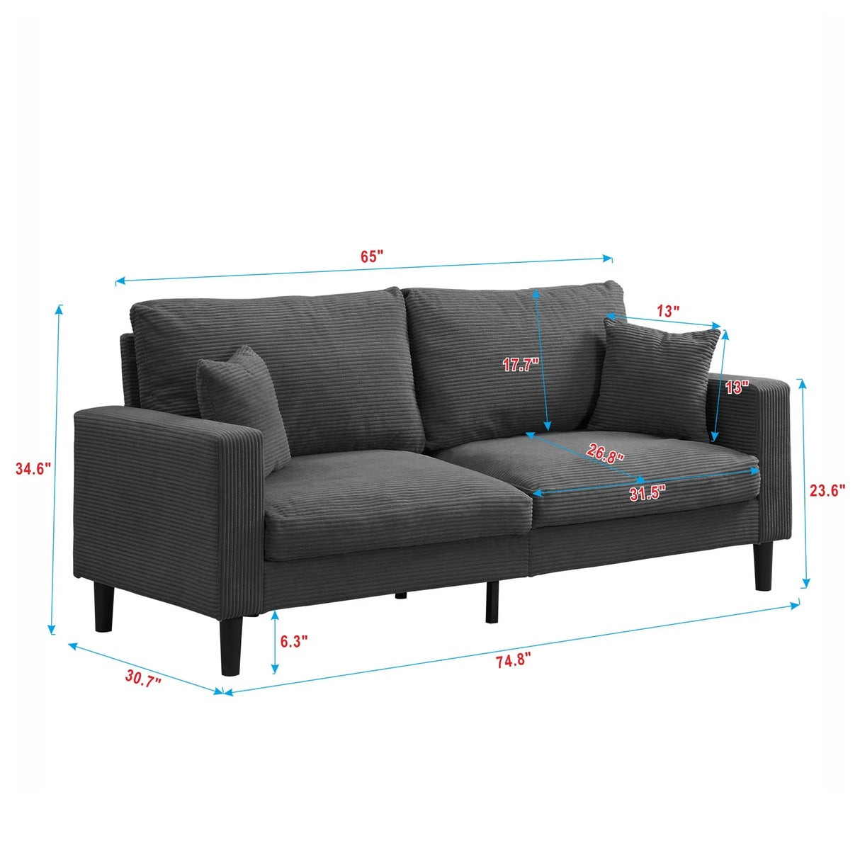 Modern Upholstered 2 Piece Sofa Set With 3 Seater And 2 Seater - Furniture Home Direct