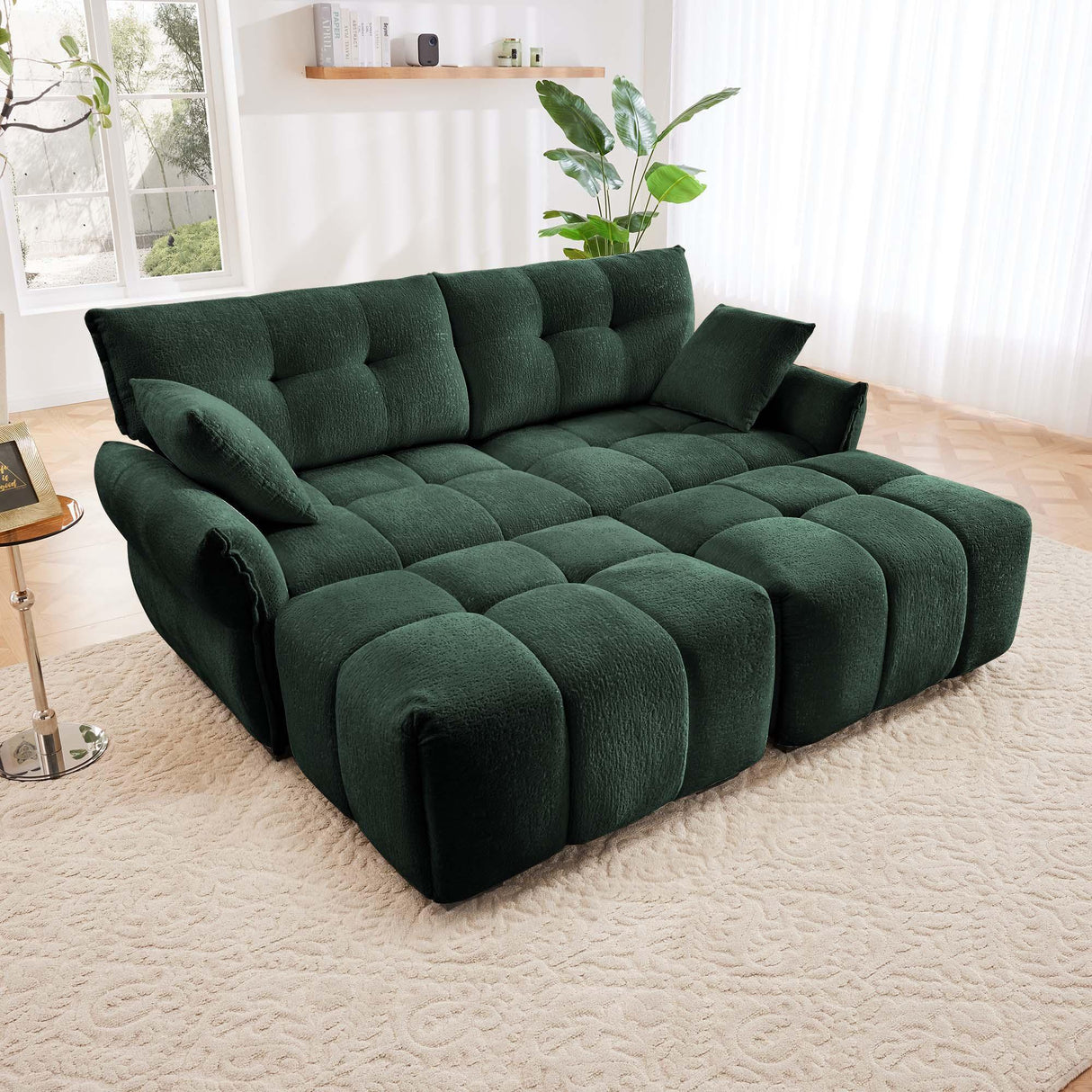 Sofa Set With Ottoman And Pillows, Textured, High Resilience Cushions - Furniture Home Direct