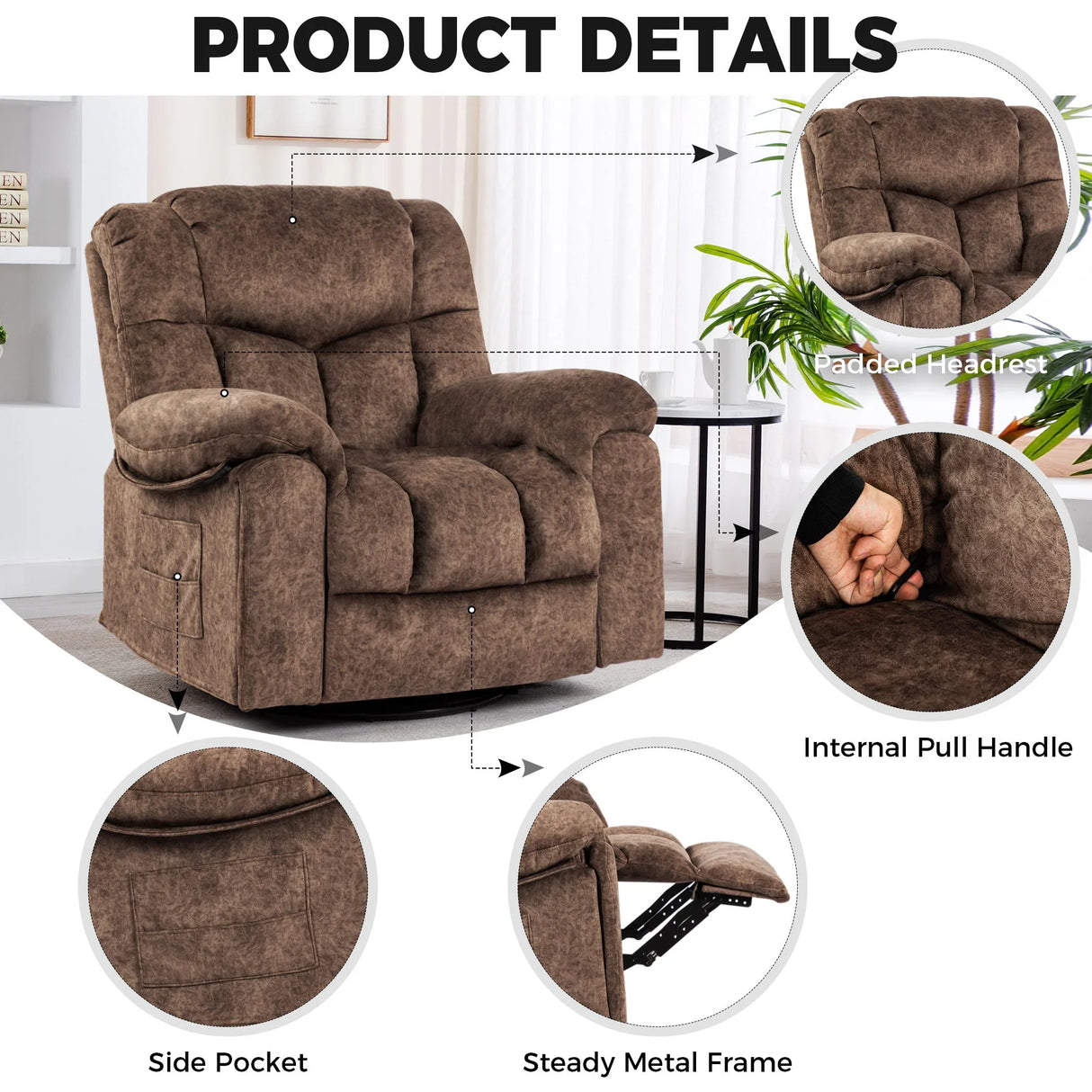 Swivel And Rocking Recliner Chair With Massage And Heating - Furniture Home Direct