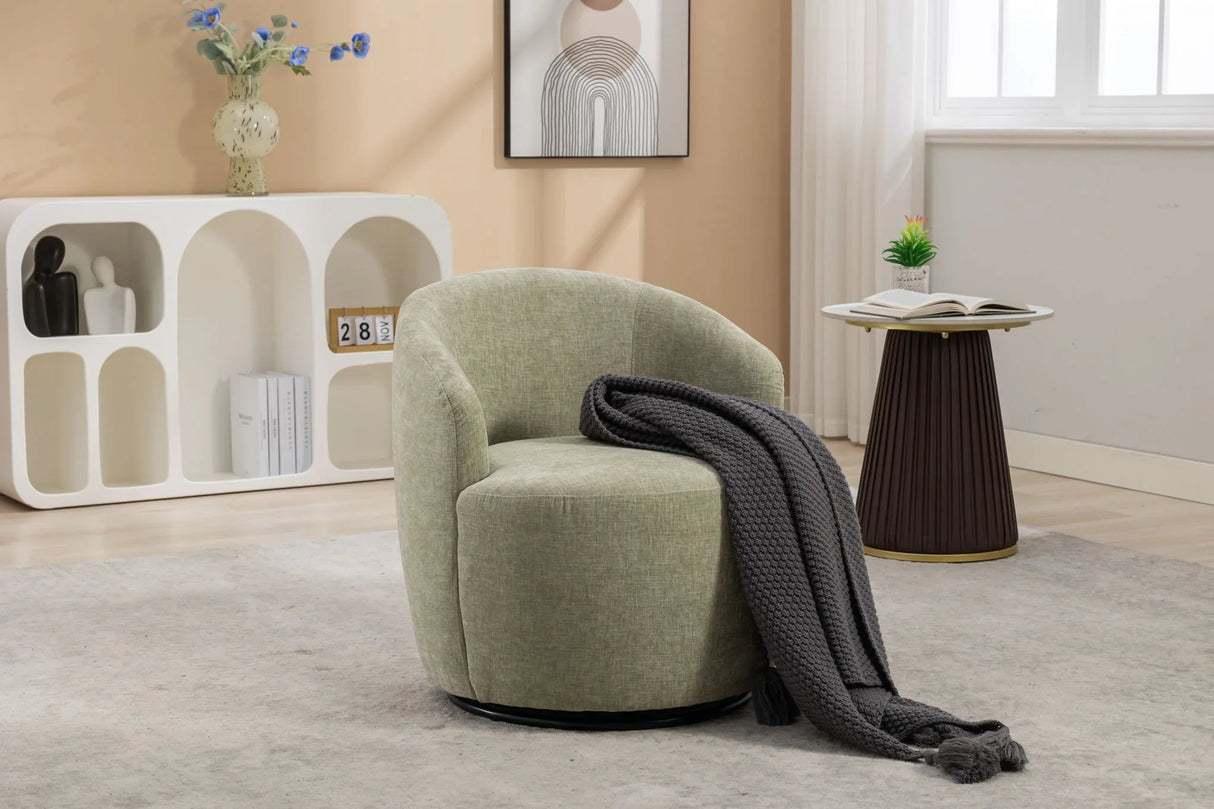 Chenille Fabric Swivel Accent Armchair Barrel Chair With Powder Coating Metal Ring - Furniture Home Direct