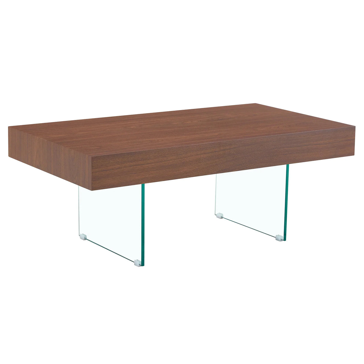 Coffee Table Faux Wood Top Glass Legs Modern Walnut - Furniture Home Direct