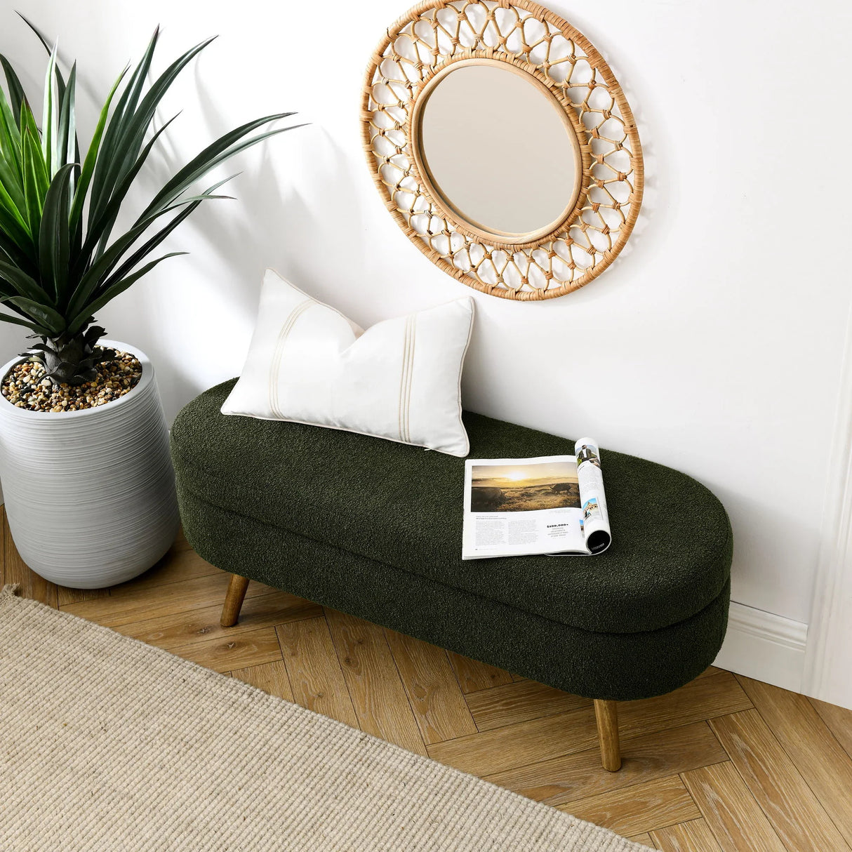 Ottoman Oval Storage Bench With Rubber Wood Legs - Furniture Home Direct