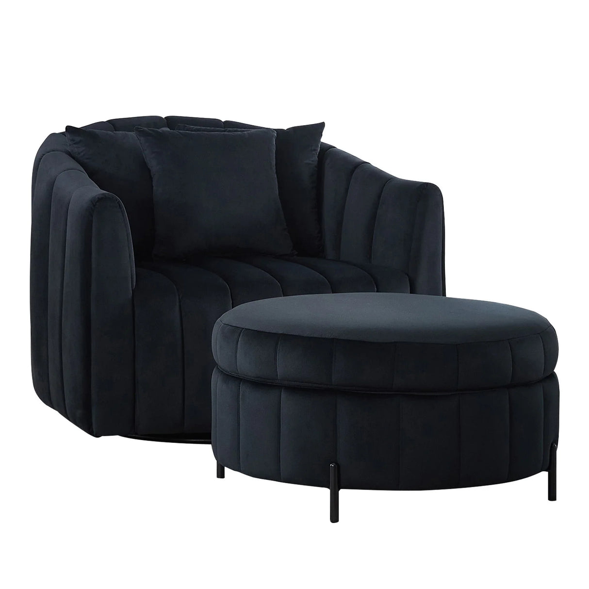 Oversized Velvet Swivel Barrel Accent Chair And Ottoman Set With Storage - Furniture Home Direct