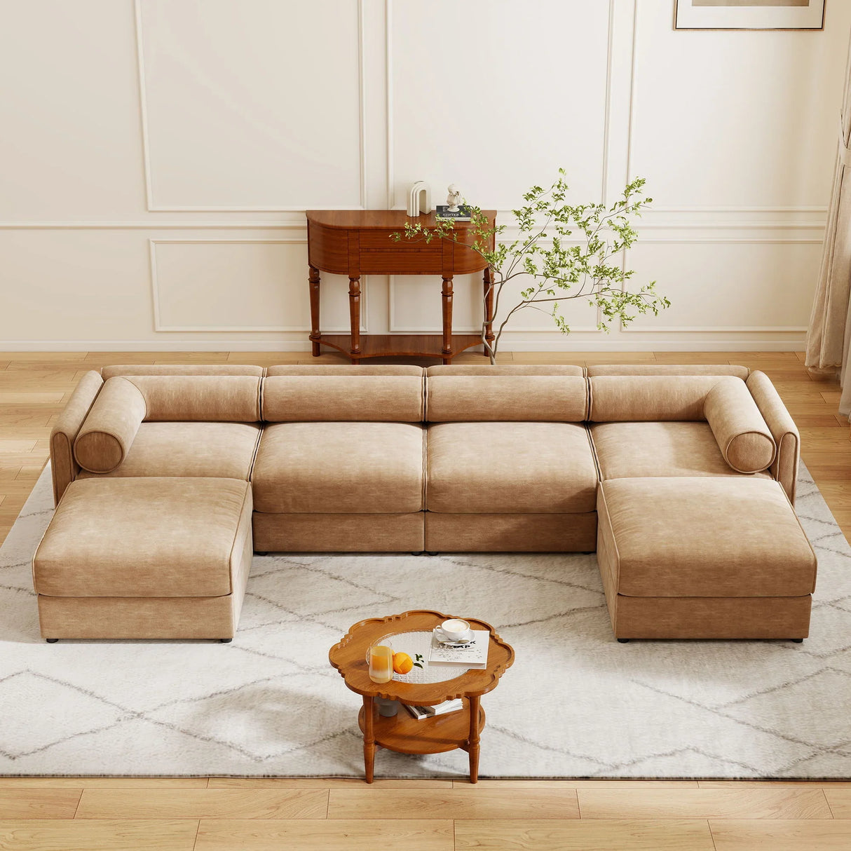 Contemporary Elegant White Chenille Sofa With Storage And Ottoman - Furniture Home Direct