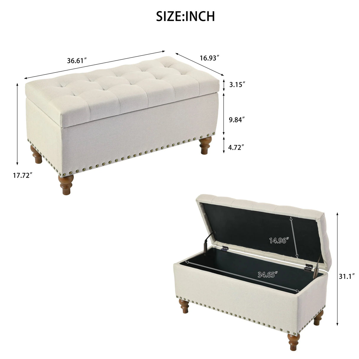 Upholstered Ottoman With Storage And Rivet Trim - Furniture Home Direct