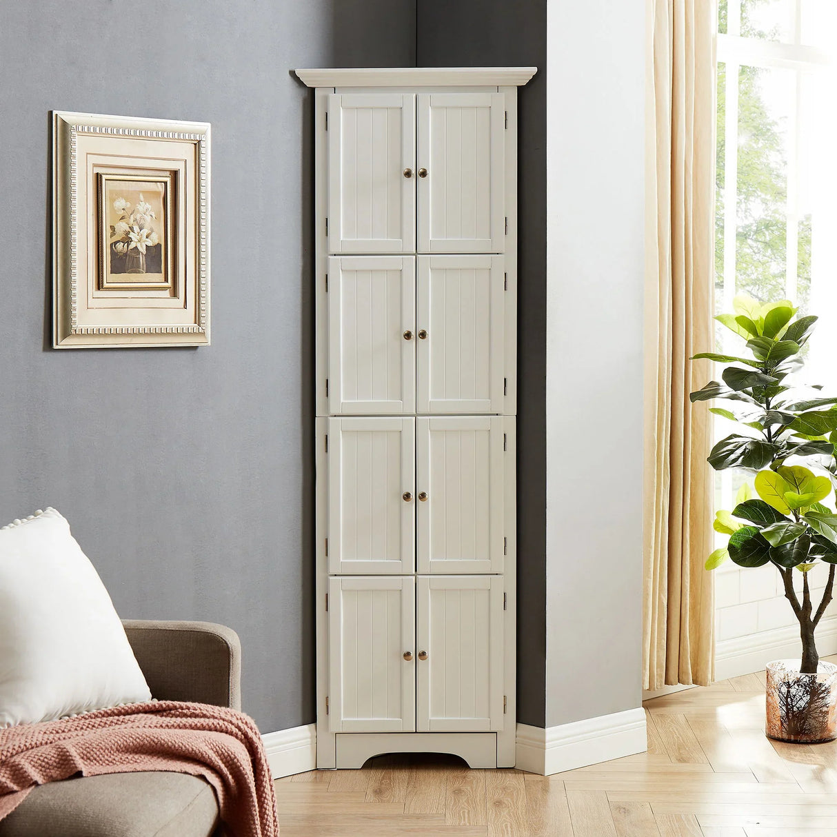 Tall Storage Cabinet With Doors And 4 Shelves For Living Room, Kitchen, Office, Bedroom, Bathroom, Modern - Furniture Home Direct