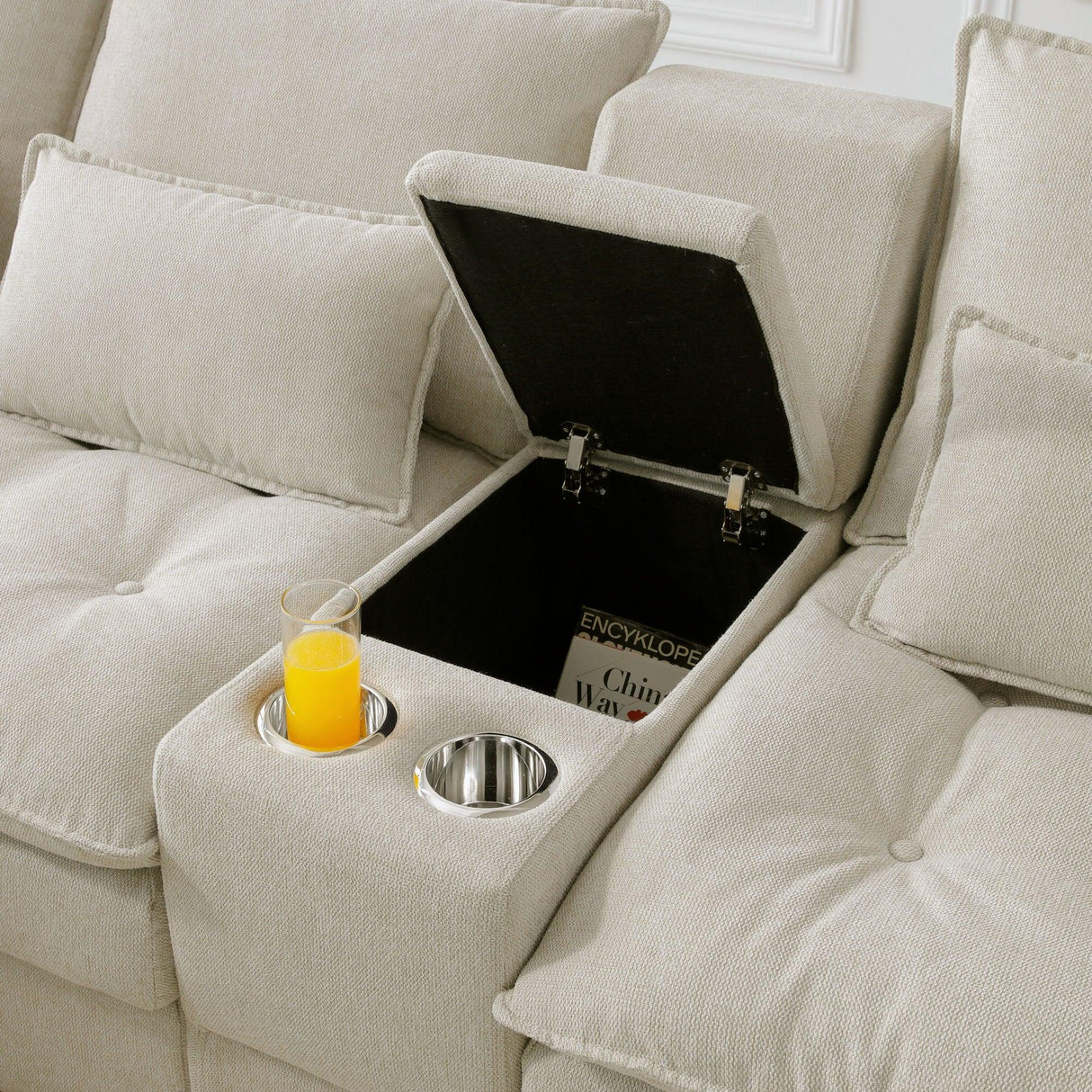 Contemporary U Shaped Sofa With Console And Cupholders - Furniture Home Direct