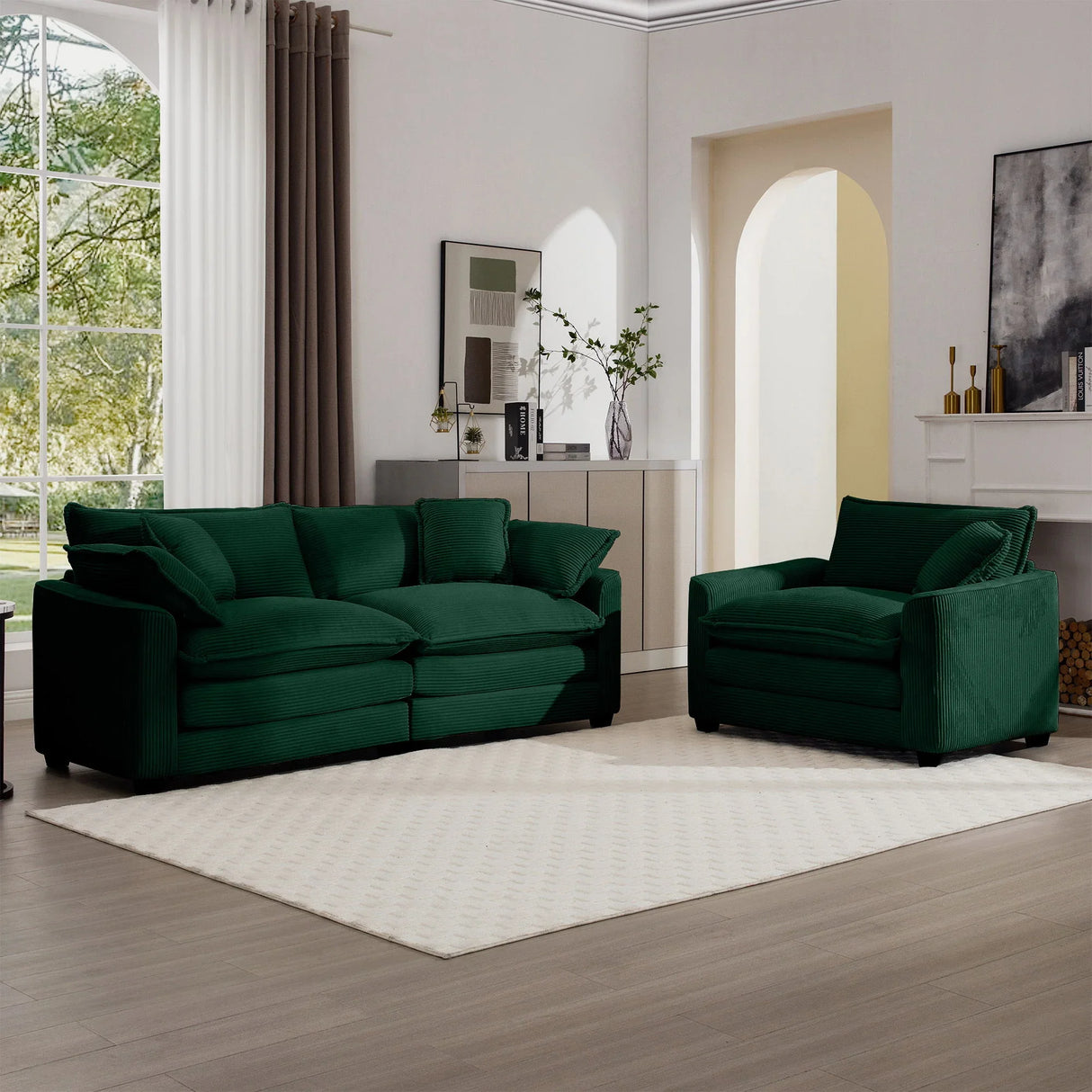Elegant Corduroy Oversized Sectional Sofa Set With Deep Seats And Flexible Layout - Furniture Home Direct
