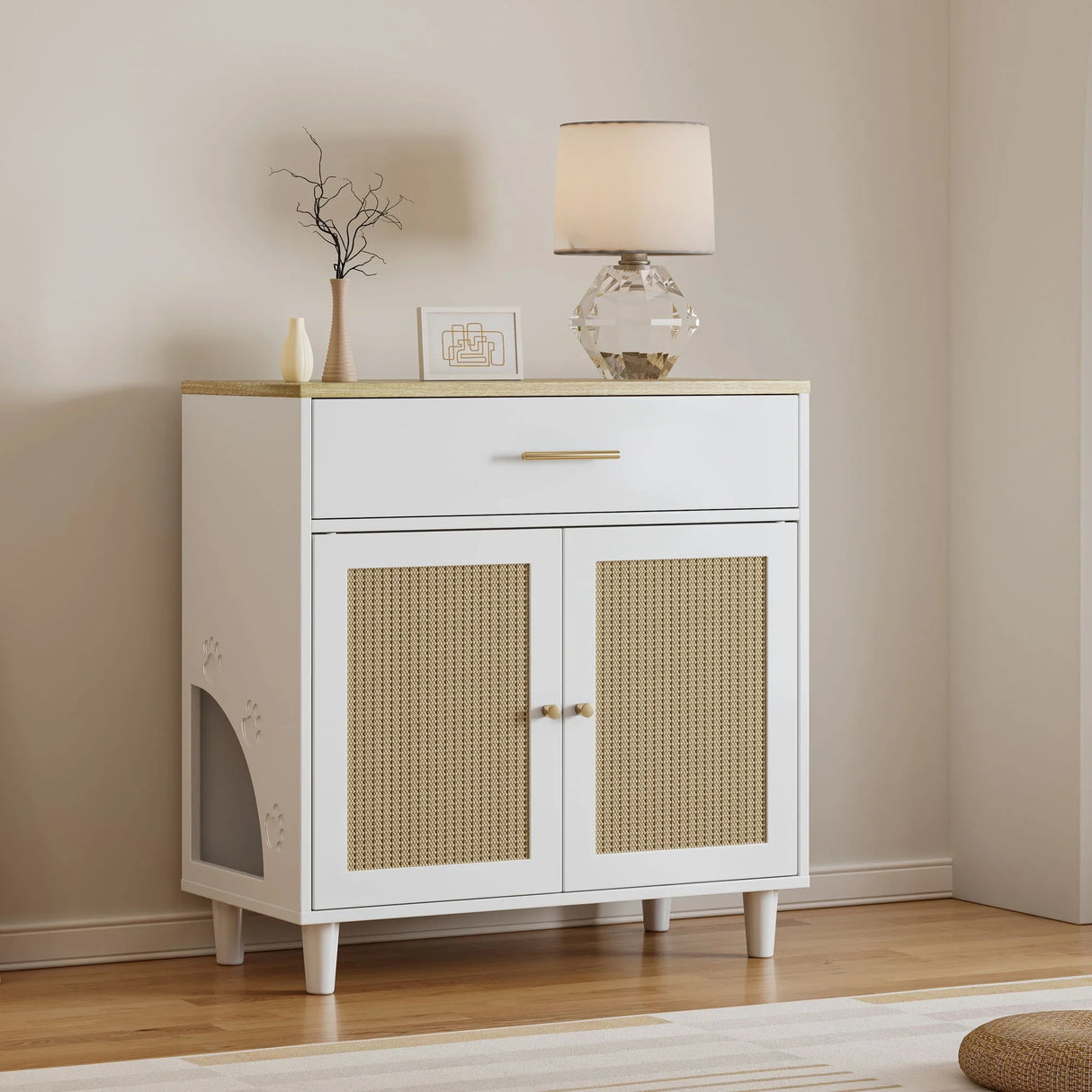 Accent Cabinet With Drawer - White / Light Brown - Furniture Home Direct