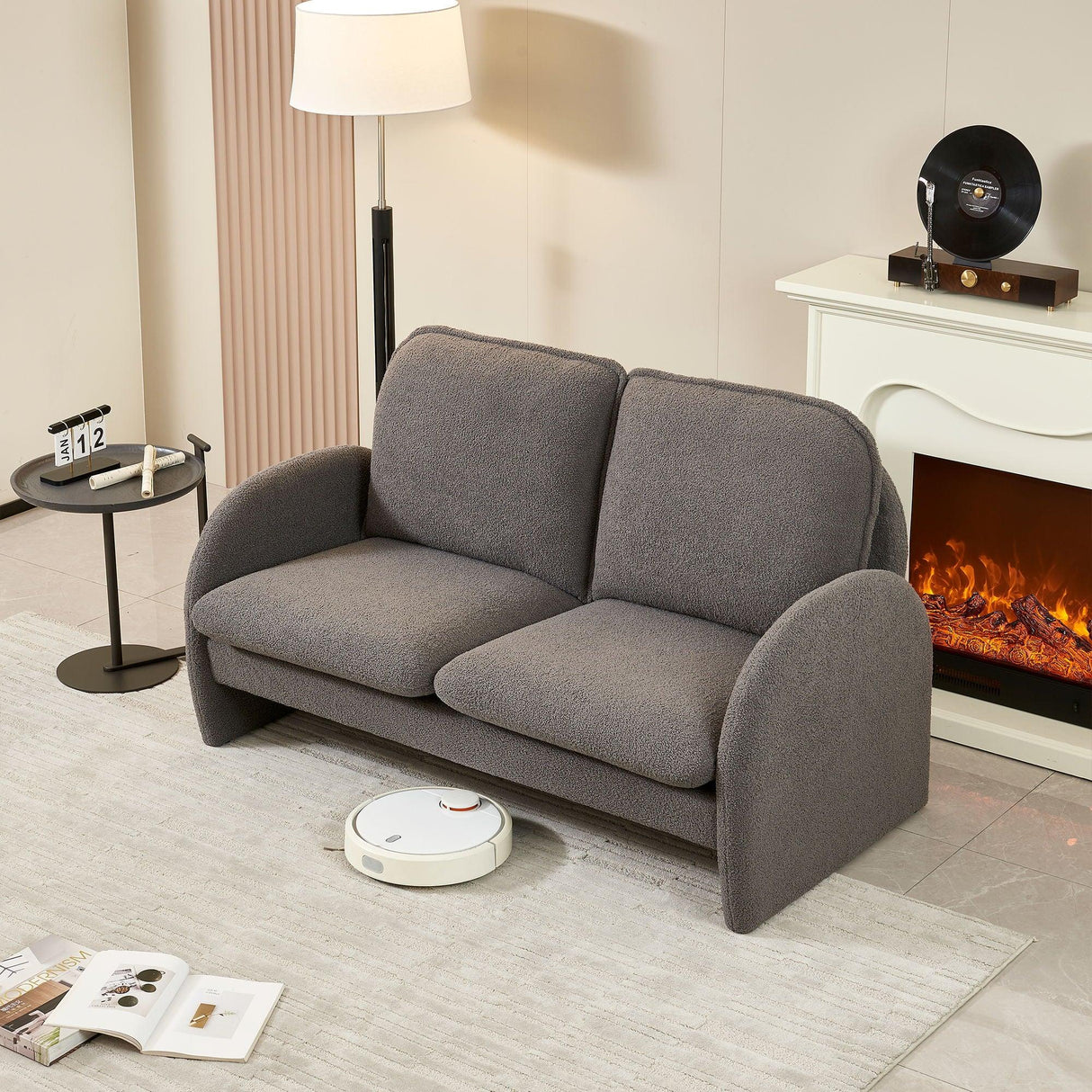 Loveseat Sofa Small Couch For Living Room, Sherpa Fabric Upholstered Loveseat Sofa Couch, Small Loveseat Sofa For Apartment, Bedroom - Furniture Home Direct