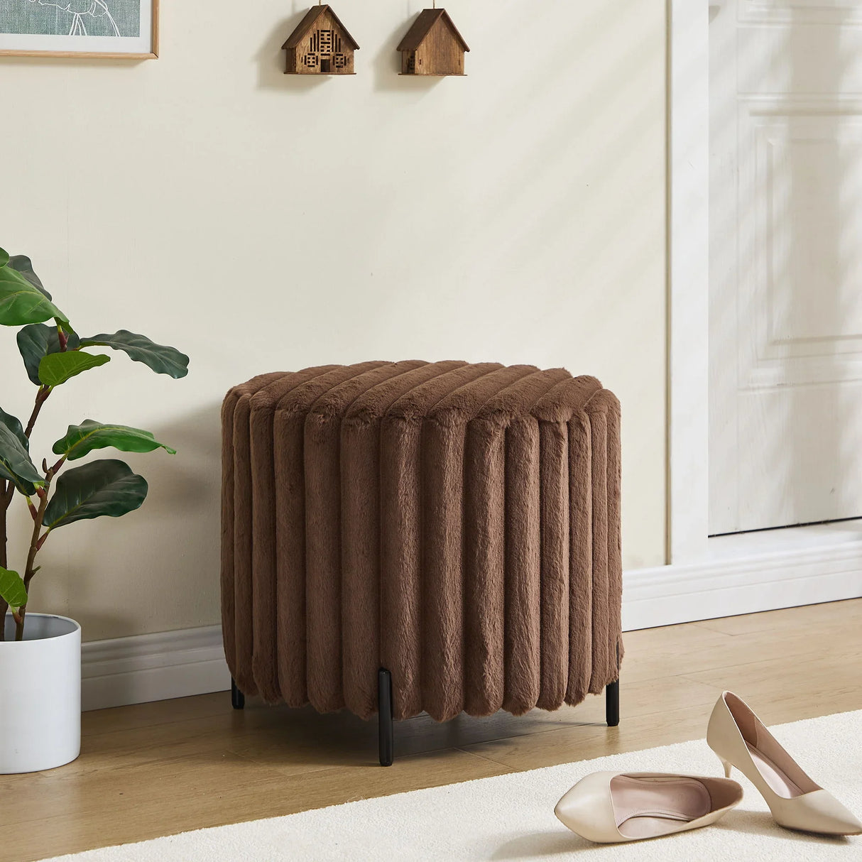 Wide Upholstered Round Pouf Ottoman Foot Rest - Furniture Home Direct